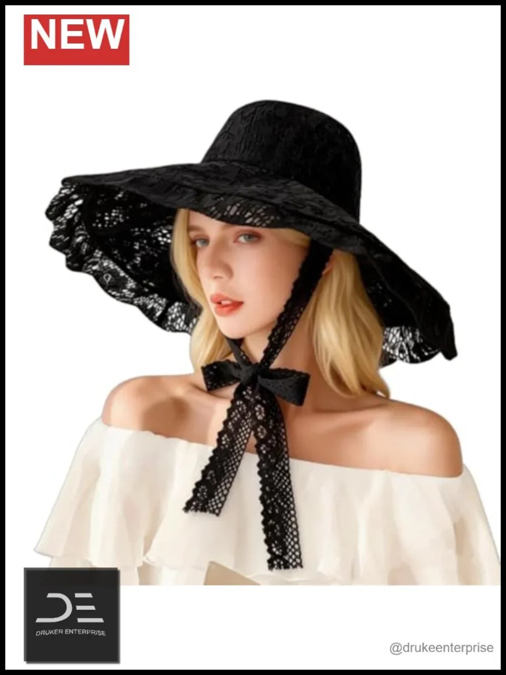 Lace Floppy Wide Brim Sun Hat with Chin Strap Foldable Bucket Hat